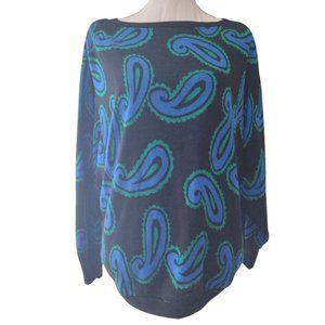 Paisley Pullover Sweater Women’s Size L Knit Robbie Sport Black Blue Rare